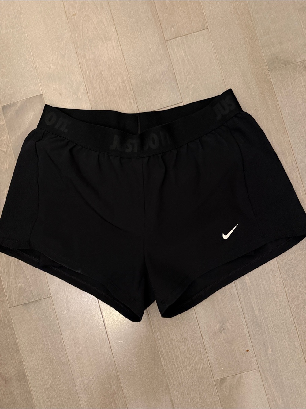 Nike Black Women’s Athletic Running Shorts with White Swoosh